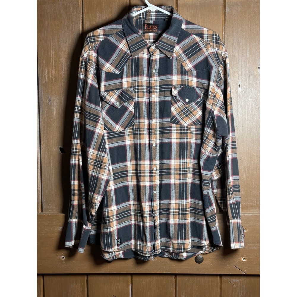 Plains Western Wear Vintage 90's Pearl Snap Shirt Mens 2XL Plaid Flannel